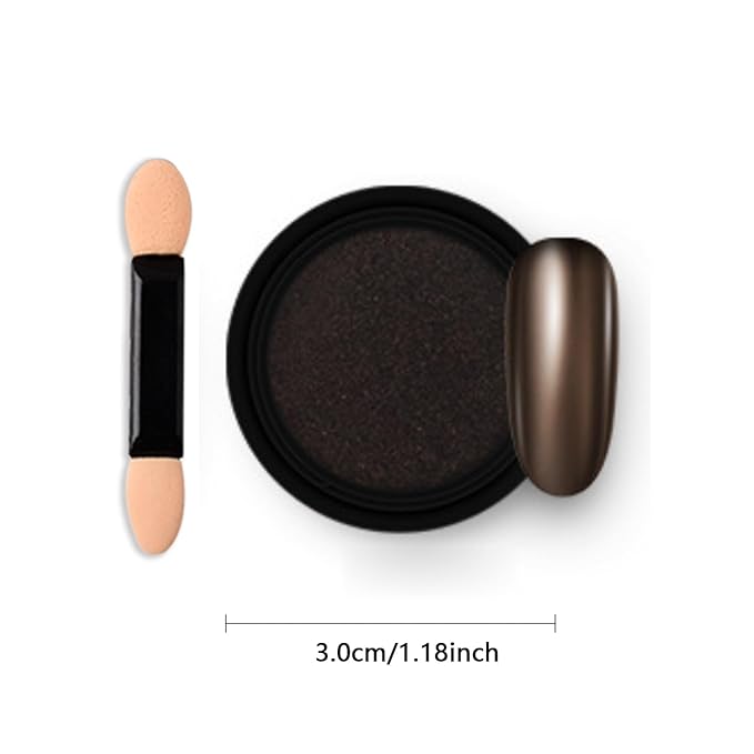 Holographic Mirror Nail Powders Chrome Gold Effect Pure Metallic Dust Sequins UV Gel Nail Chrome Pigment for Nail Art Decoration (Brown)