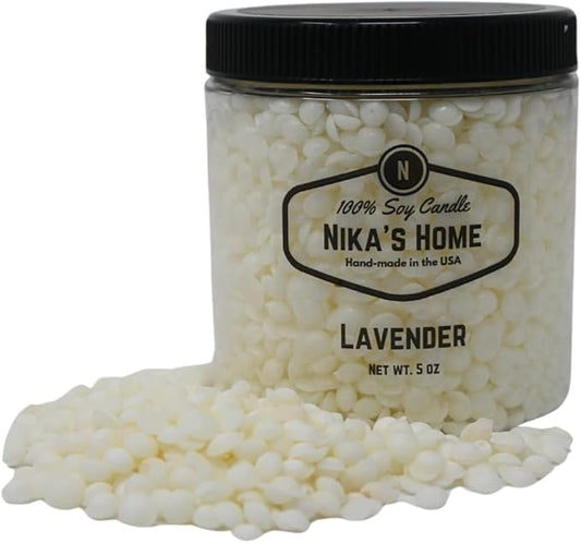 Nika's Home Lavender Soy Melts - Strong Scents - Add to Candles to Create Your Own Blends or Use Alone in Wax Warmers - Wax Pastilles - 5oz Jar, up to 20 Hours of Fragrance