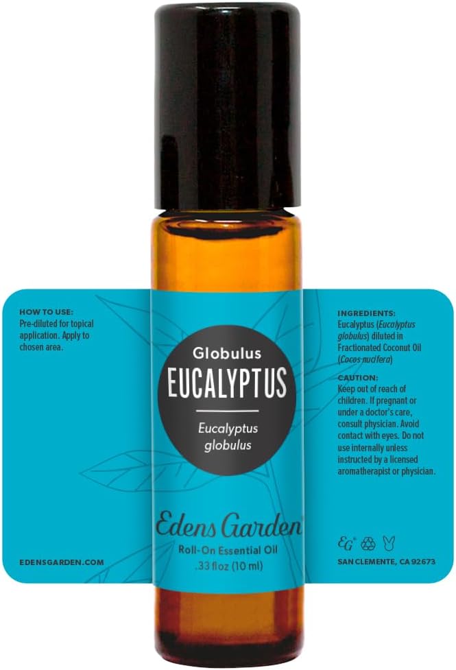 Edens Garden Eucalyptus- Globulus Essential Oil Roll-On- 100% Pure Premium Grade, Natural, Therapeutic, Aromatherapy, Kid & Skin Safe, The Best For Body, Health, Wellness Pre-Diluted 10 ml (.33 fl oz)