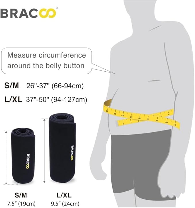 Bracoo Waist Trimmer Wrap,Sweat Sauna Slim Belly Belt for Men & Women-Abdominal Waist Trainer,Increased Core Stability, SE22