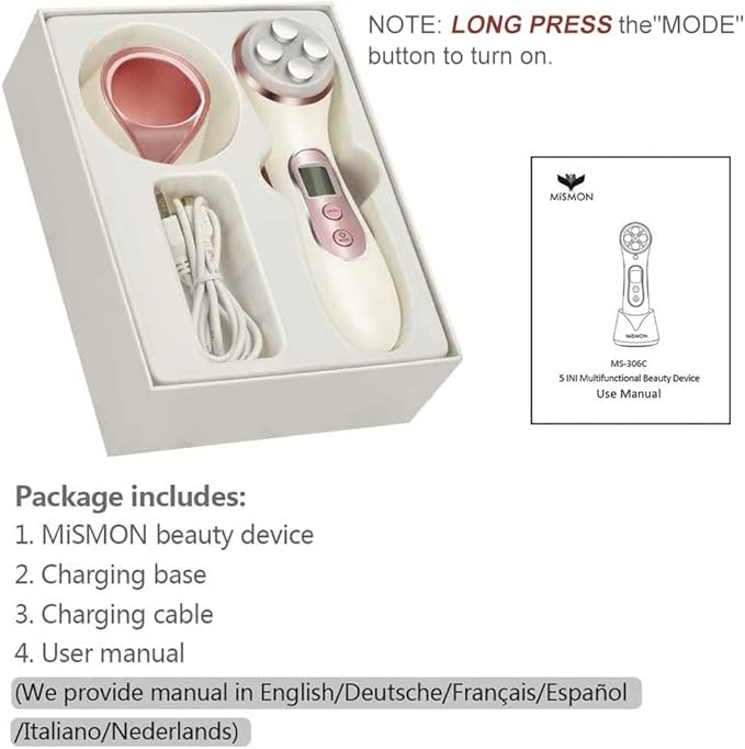 MiSMON Wrinkle Reduction Device, 5 in 1 Multifunction Facial Massager, High Frequency LED Skin Care Beauty Device, Skin Rejuvenation/Anti-Aging/Skin Tightening/Face Lifting/Face Cleansing