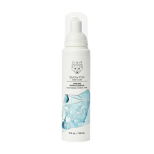 Snow Fox Skin Care Cooling Foam Cleanser - SLS- Free Face Wash with Organic Aloe Vera & Peppermint Water - Gentle< Non _ Drying Formula for Oily, Combination & Sensitive Skin - 5oZ