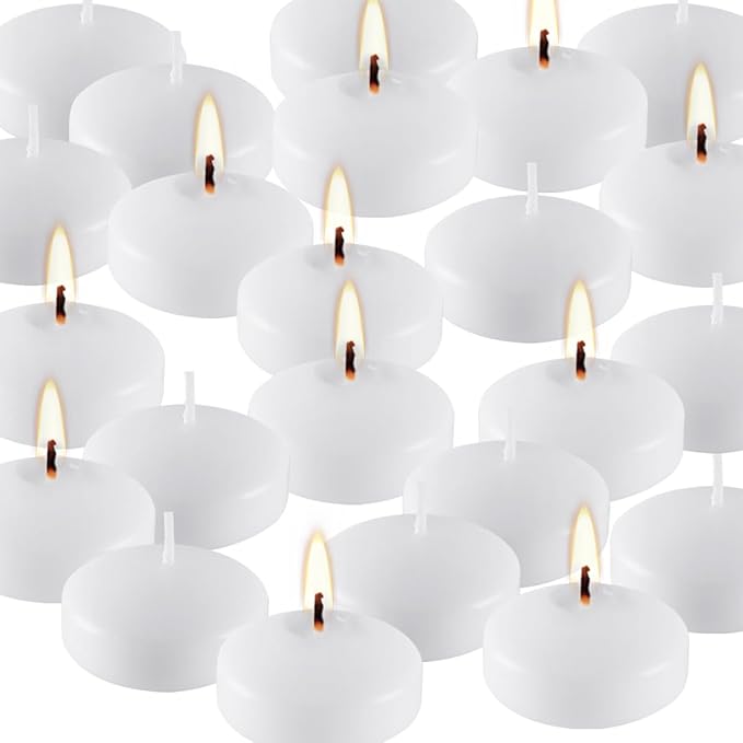 24 Pack Floating Candles, Smoke-Free and odorless, Burning continuously for 5-6 Hours, White, 2-inch Floating Candles, Suitable for Valentine's Day, Weddings, Holidays, Home Decoration……
