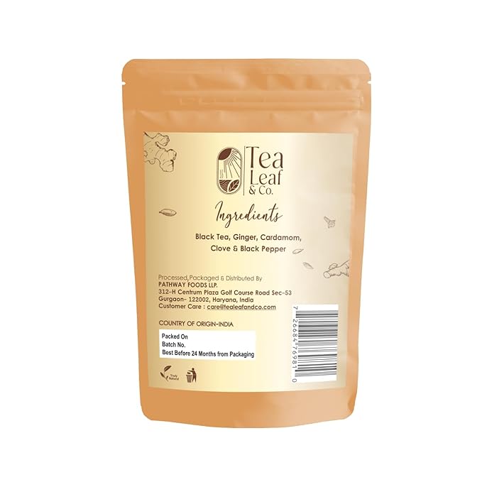 Tealeaf & Co. Masala Chai - Loose Leaf Black Tea Blended with Organic Spices (Ginger, Cardamom, Black Pepper & Cloves Whole Organic) - Low Caffeine (3.52oz/100gm)