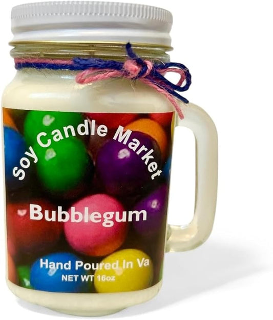 Soy Scented Candles | Handmade & Highly Aromatic Candles Burns Upto 85 Hours in Glass Jar - Perfect for Home Decor, Wedding, Birthday, Dinner (Bubblegum, 16 oz)