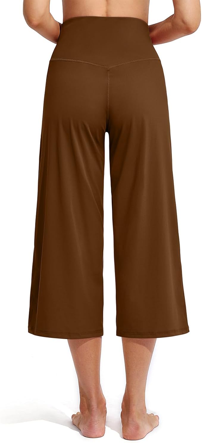 Promover Capri Pants for Women Wide Leg Yoga Cropped Pants with Pockets Loose Casual Summer Pants