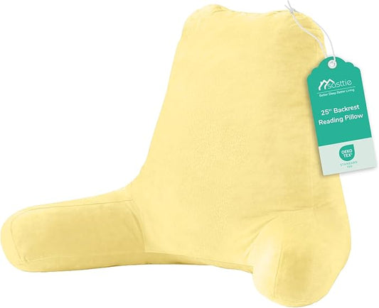 Sasttie 25-inch Reading Pillows for Sitting in Bed Adult, Jumbo Velvet Back Pillow Bed Sitting Up, XL High Back-Rest Support Cushion for Sit Up on Couch & Floor, Oeko-Tex Certified, Light Yellow