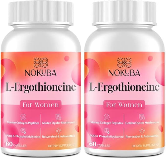 L-Ergothioneine with Mushroom Supplement for Women | Skin Care, Brain, Immune, Cognitive Support, Oyster Mushrooms, Collagen Peptides, PQQ, Resveratrol | 120 Capsules