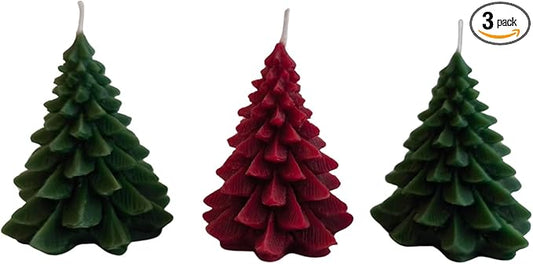 Handmade Beeswax Christmas Tree Candle – Set of 3 (Red & Green) | Natural Holiday Decor | Winter & Christmas Home Decoration | Eco-Friendly Gift