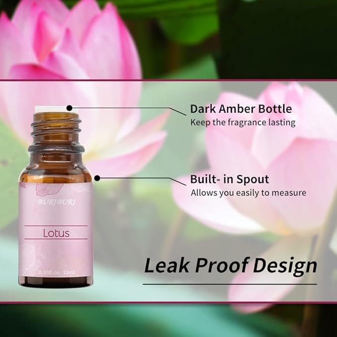 BURIBURI Lotus Essential Oil 100% Pure, Undiluted, Natural, Organic Aromatherapy Lotus Oils 10ML for Diffuser Soap Candle Making Home