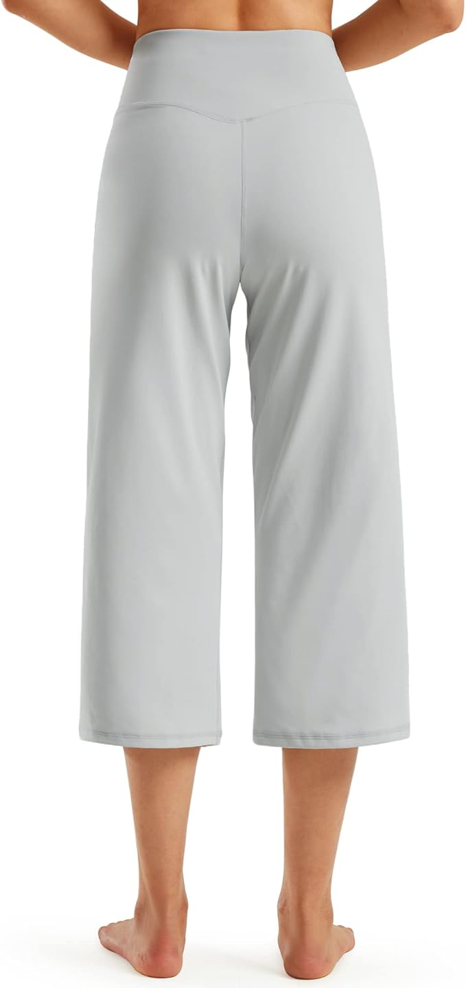 Promover Capri Pants for Women Wide Leg Yoga Cropped Pants with Pockets Loose Casual Summer Pants
