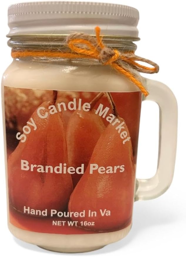 Soy Scented Candles | Handmade & Highly Aromatic Candles Burns Upto 85 Hours in Glass Jar - Perfect for Home Decor, Wedding, Birthday, Dinner (Brandied Pears, 16 oz)