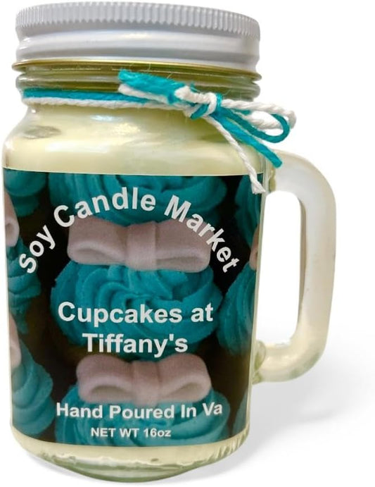 Soy Scented Candles | Handmade & Highly Aromatic Candles Burns Upto 85 Hours in Glass Jar - Perfect for Home Decor, Wedding, Birthday, Dinner (Cupcakes at Tiffanys, 16 oz)