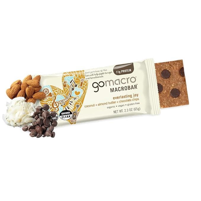GoMacro MacroBar Organic Vegan Protein Bars - Coconut + Almond Butter + Chocolate Chips (2.3 Ounce Bars, 12 Count)