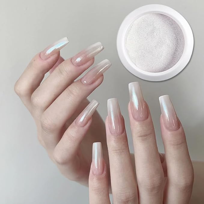 Holographic Mirror White Pearl Chrome Nail Powder Gold Effect Pure Metallic Dust Sequins UV Gel Nail Chrome Pigment for Nail Art Decoration