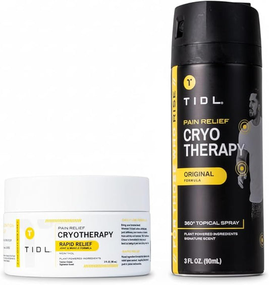 TIDL Plant Powered Cryotherapy Spray & Performance Cream Set – Post-Workout Full Body Recovery Spray (3.4oz) & Cream (3oz) – Muscle & Joint Pain Relief – Organic Plant-Based Formula
