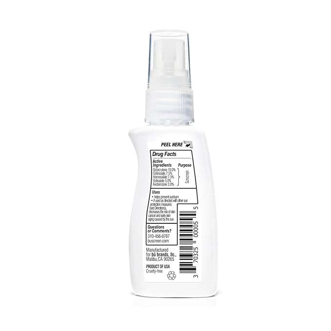 BU SPF 50 Sunscreen Spray for Face and Body, TSA Travel Size Sunscreen, Clear, Non Greasy, Water Resistant, for Sensitive Skin, White Sage 1 oz