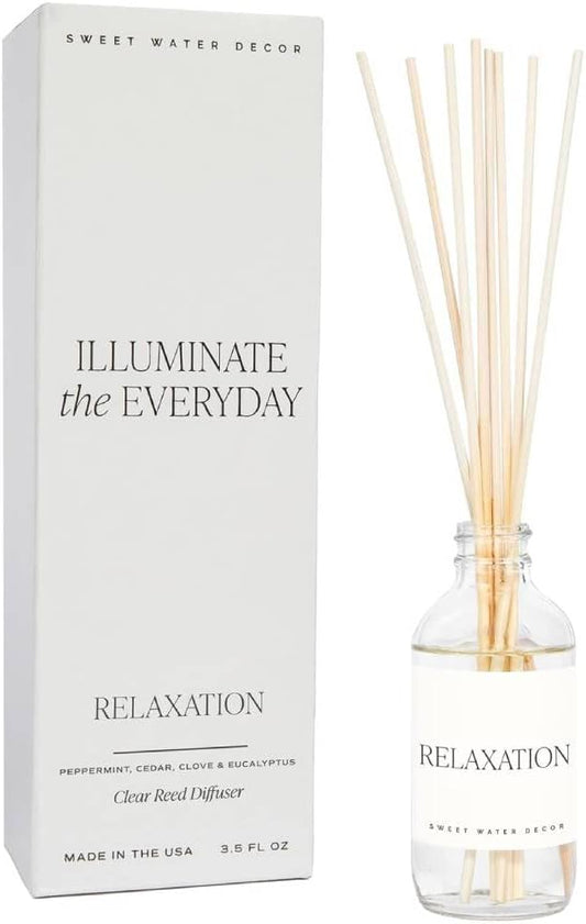 Sweet Water Decor Relaxation Reed Diffuser Set - Eucalyptus, Peppermint, Cedar, Patchouli Scented Diffusers - Reed Diffusers for Home with Long Lasting Fragrance - Oil Reed Diffuser - Made in The USA