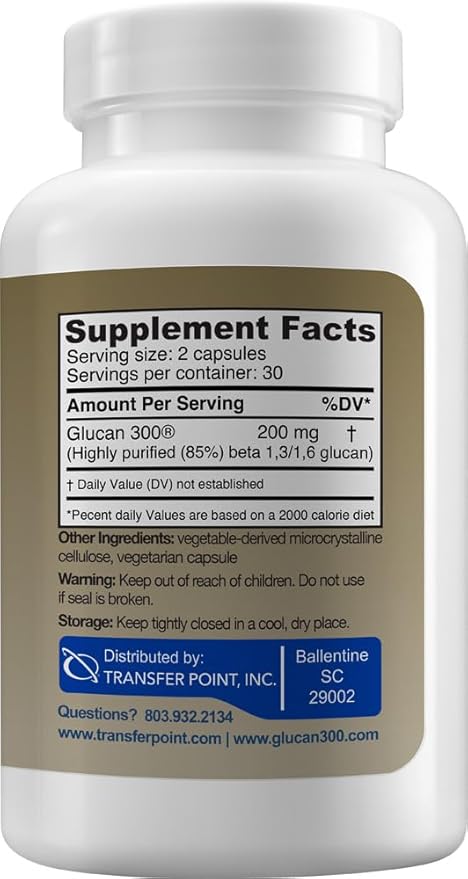 Transfer Point Immune Support Supplement Highly Purified Beta 1,3D Glucan 100 mg per Capsule (b-glucan Fiber) (Pack of 2)
