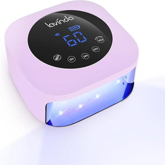 Lavinda LED Nail Lamp 54W Rechargeable Cordless UV Nail Light, Professional Gel Nail Lamp with Timer Display, Fast Drying UV Lamp for Gel Nails, Matte Macaron Purple Nail Dryer for Salon & Home