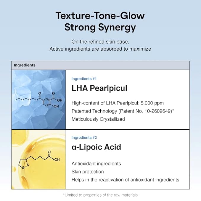 LHA Tone&Glow Activating Serum (1.01 fl oz), Gentle Daily Exfoliating Face Serum for Smooth Texture & Radiant Skin, Brightens & Refines Pores with LHA Pearlpicul & Alpha Lipoic Acid, K-Beauty