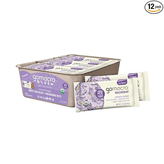 GoMacro MacroBar Organic Vegan Protein Bars - White Chocolate + Macadamia Nuts (2.3 Ounce Bars, 12 Count)