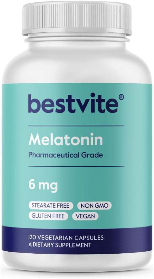 BESTVITE Melatonin 6 mg - 120 Veg Caps - No Stearates - No Sucralose, No Dextrose, No Silicon Dioxide, No Mannitol - Vegan - Non-GMO - Gluten-Free