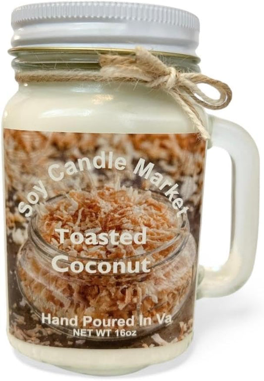 Soy Scented Candles | Handmade & Highly Aromatic Candles Burns Upto 85 Hours in Glass Jar - Perfect for Home Decor, Wedding, Birthday, Dinner (Toasted Coconut, 12 oz)