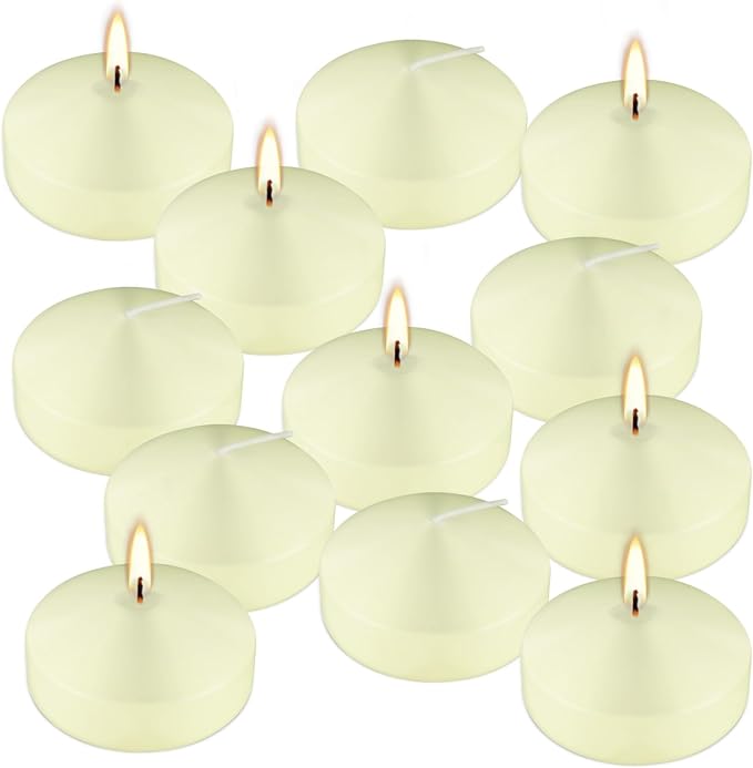12 Pcs 3 - inch Floating Candles, Smokeless and Odourless, Burns for 8-10 Hours, Ivory, Suitable for Festivals, Weddings, Holidays, Home Decoration.