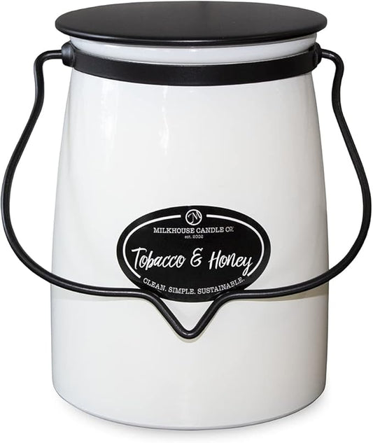 Milkhouse Candle Company - Tobacco & Honey - Creamery Collection - 22oz Single Cotton Wick Soy Candles with Beeswax - Long Burn Time, Made in The USA - Non Toxic, Premium Scented Candles