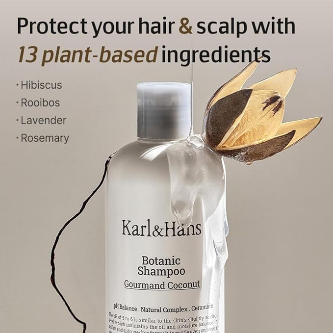 Karl&Hans Botanic Double Mint Vegan Shampoo Organic for Men and Women, Sulfate-Free Hair Shampoo with Peppermint & Natural Flower Extracts, Scalp Repair for All Hair Types, 13.2 fl oz