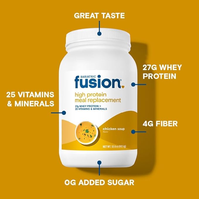 Bariatric Fusion Chicken Soup Meal Replacement 27g Protein Powder, 21 Serving Tub for Bariatric Surgery Patients Including Gastric Bypass and Sleeve Gastrectomy - No Gluten, Aspartame or Sugar