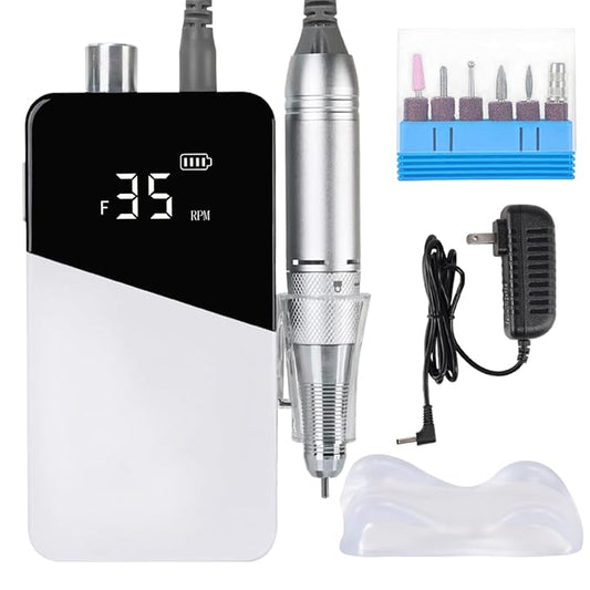 Electric Nail Drill Machine 35000RPM Professional Portable Nail File Cordless Rechargeable Nail Efile for Acrylic Gel Nails Manicure Pedicure Polishing Shape Tools for Salon (White)