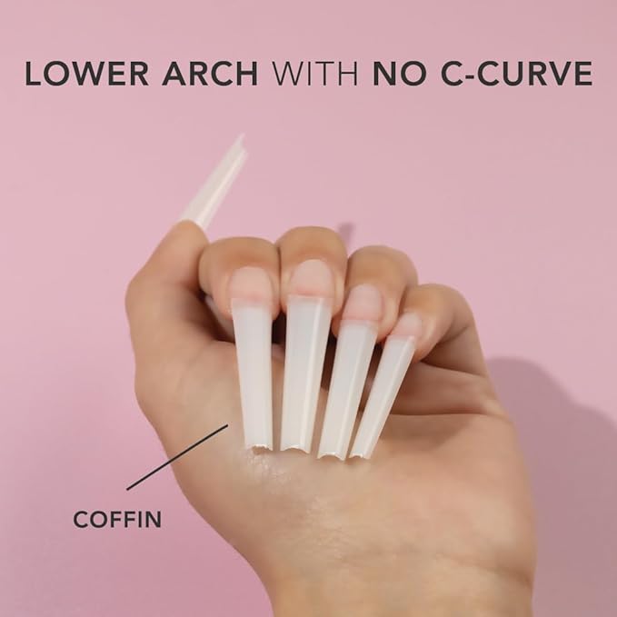 Kiara sky Nail Tips | Non C-Curve Coffin Natural | 500 pieces | XXL Length | 10 Sizes