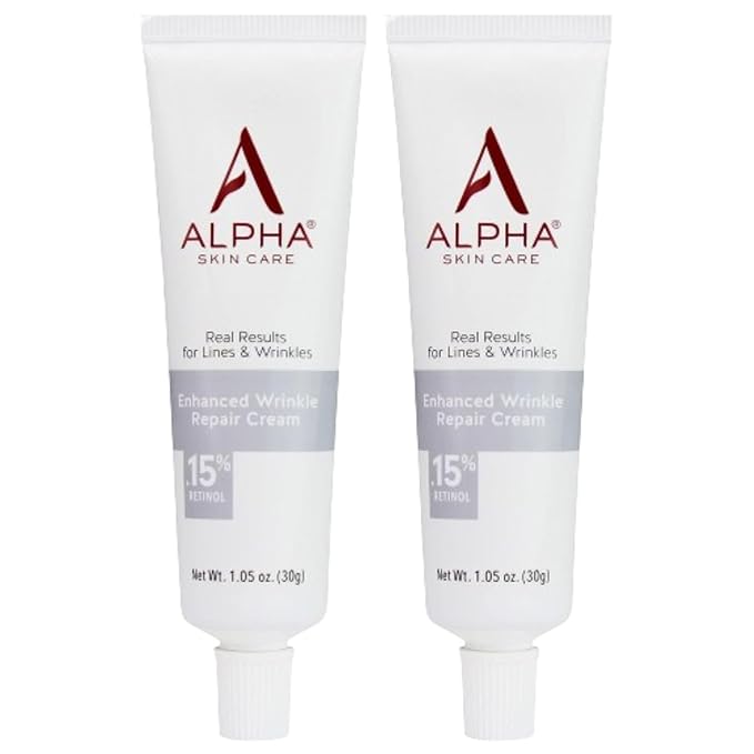 Alpha Skin Care Enhanced Wrinkle Repair Cream, Anti-Aging Formula, 0.15% Retinol with Vitamins A, C & E, Reduces Lines & Wrinkles, For All Skin Types, 1.05 oz, White, 2 Pack