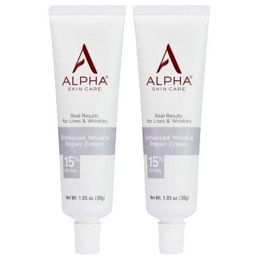 Alpha Skin Care Enhanced Wrinkle Repair Cream, Anti-Aging Formula, 0.15% Retinol with Vitamins A, C & E, Reduces Lines & Wrinkles, For All Skin Types, 1.05 oz, White, 2 Pack