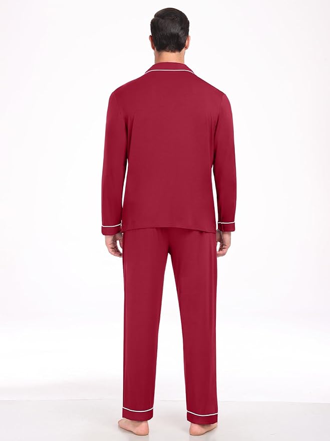 Men Modal Pajama Set Long Sleeve Pjs Button Down Sleepwear Soft Comfy Loungewear Sets 2 Piece Nightwear S-3XL