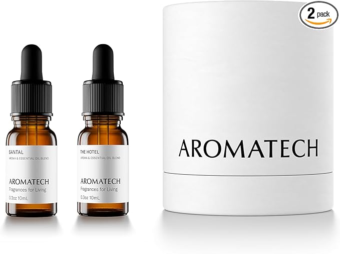 AromaTech Santal & The Hotel Set | Gift Set of Aroma Diffuser Essential Oils Blend of Santal Cardamom, Papyrus, Musk | The Hotel Peach, Red Rose, Pine - 10 Milliliter