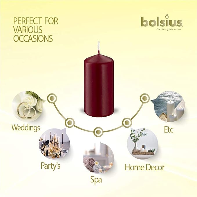 BOLSIUS 2x4 Inch Dark Red Pillar Candles - 4 Pack Candle Set - 20 Hours Burn Time - Premium European Quality - Dripless And Smokeless Candle - Perfect for Wedding Candles, Party, and Special Occasions