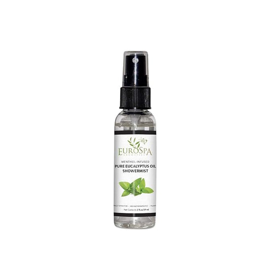 EuroSpa Aromatics Pure Eucalyptus Oil ShowerMist and Steam Room Spray, All-Natural Premium Aromatherapy Essential Oils - Menthol Infused, 2oz