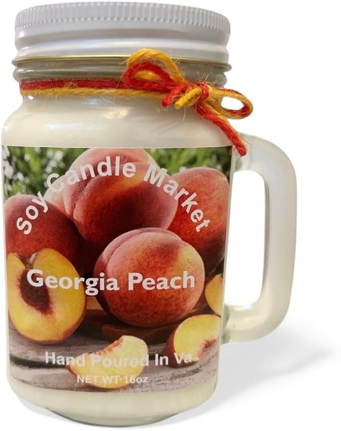 Soy Scented Candles | Handmade & Highly Aromatic Candles Burns Upto 85 Hours in Glass Jar - Perfect for Home Decor, Wedding, Birthday, Dinner (Georgia Peach, 12 oz)