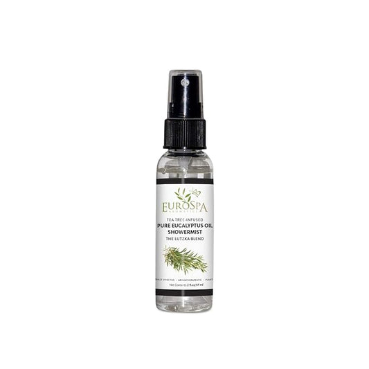 EuroSpa Aromatics Pure Eucalyptus Oil ShowerMist and Steam Room Spray, All-Natural Premium Aromatherapy Essential Oils - Tea Tree Infused, 2oz