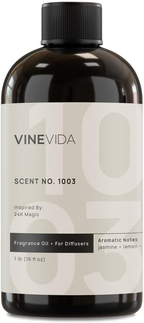 VINEVIDA [16 Fl Oz] Scent NO. 1003 Inspired by 24K Magic Fragrance Oil for Cold Air Diffusers, Aromatic Notes of Lemon Jasmine Musk, Essential Oils for Diffuser Oil Refill & Air Freshener Room Spray