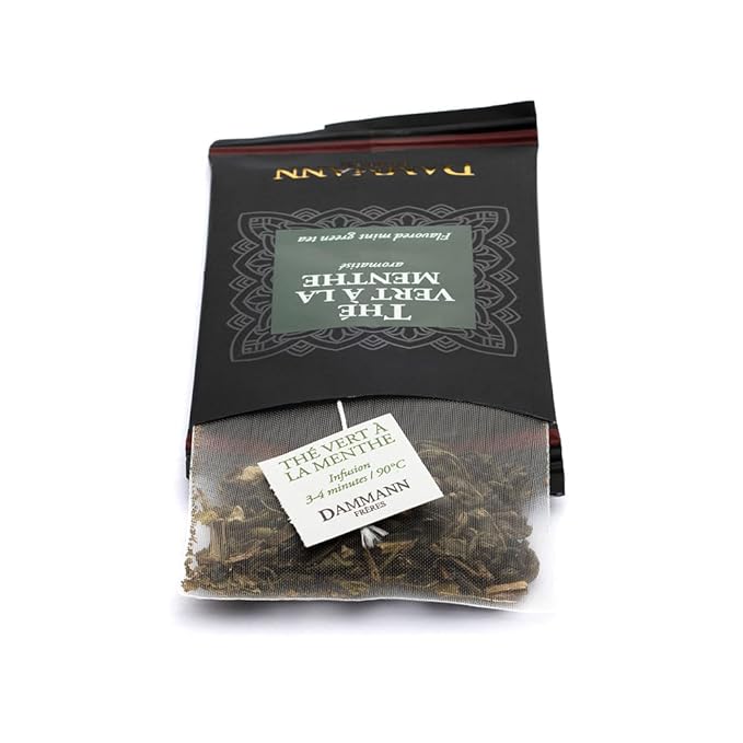 Dammann Freres Satchets, Green Mint Tea Bags, Premium Gourmet French Green Tea, Blend Spearmint, Peppermint Flavors, Individually Wrapped, 24 Count (Single Pack)