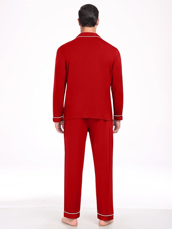 Men Modal Pajama Set Long Sleeve Pjs Button Down Sleepwear Soft Comfy Loungewear Sets 2 Piece Nightwear S-3XL