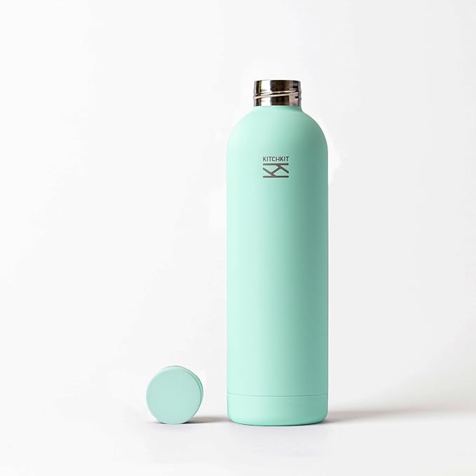 Insulated Stainless Steel Water Bottle 25oz/750ml Vacuum Flask, Leak-Proof Lid, Hot & Cold Retention, Minimalist White Design, Reusable Eco Bottle (Alpine Aqua)