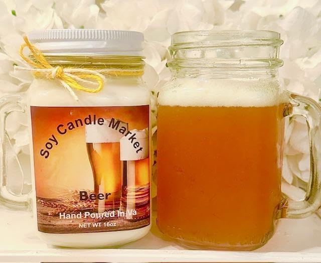 Soy Scented Candles | Handmade & Highly Aromatic Candles Burns Upto 85 Hours in Glass Jar - Perfect for Home Decor, Wedding, Birthday, Dinner (Beer, 16 oz)