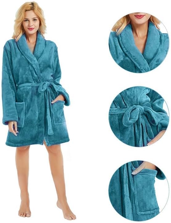U2SKIIN Women Fleece Robe, Short Cozy Plush Robes for Womens Soft Shawl Collar Warm Spa Bathrobe