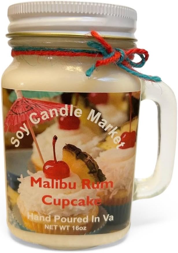 Soy Scented Candles | Handmade & Highly Aromatic Candles Burns Upto 85 Hours in Glass Jar - Perfect for Home Decor, Wedding, Birthday, Dinner (Malibu Rum Cupcake, 16 oz)
