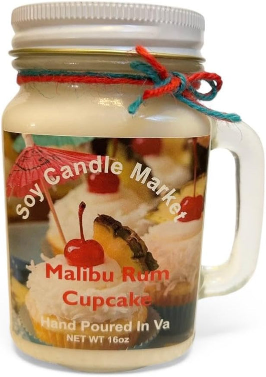 Soy Scented Candles | Handmade & Highly Aromatic Candles Burns Upto 85 Hours in Glass Jar - Perfect for Home Decor, Wedding, Birthday, Dinner (Malibu Rum Cupcake, 12 oz)